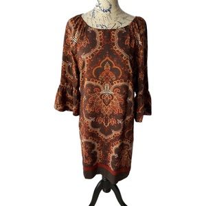 New York & Company Brown Vintage Paisley Dress Women’s Size L